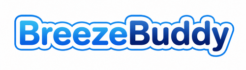 BreezeBuddy logo in blue on a white background